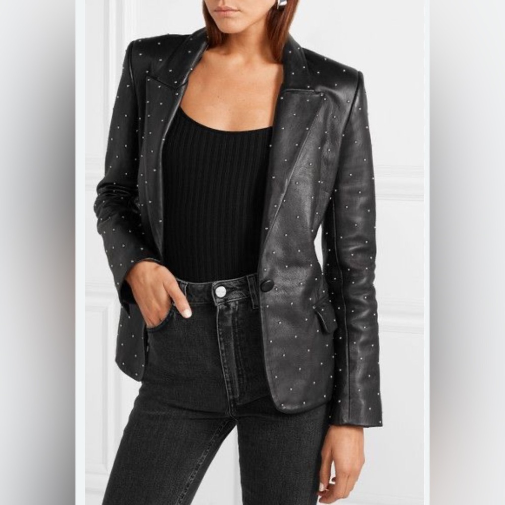 L'Agence Montegoi Studded Leather Blazer 0